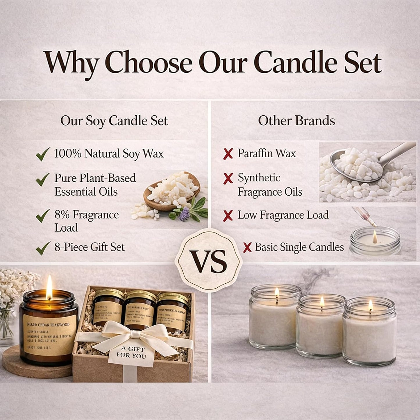 Soy Wax Scented Candle Set - 8 Pack Aromatherapy Gift Set in Vintage Amber Jars with Assorted Fragrances