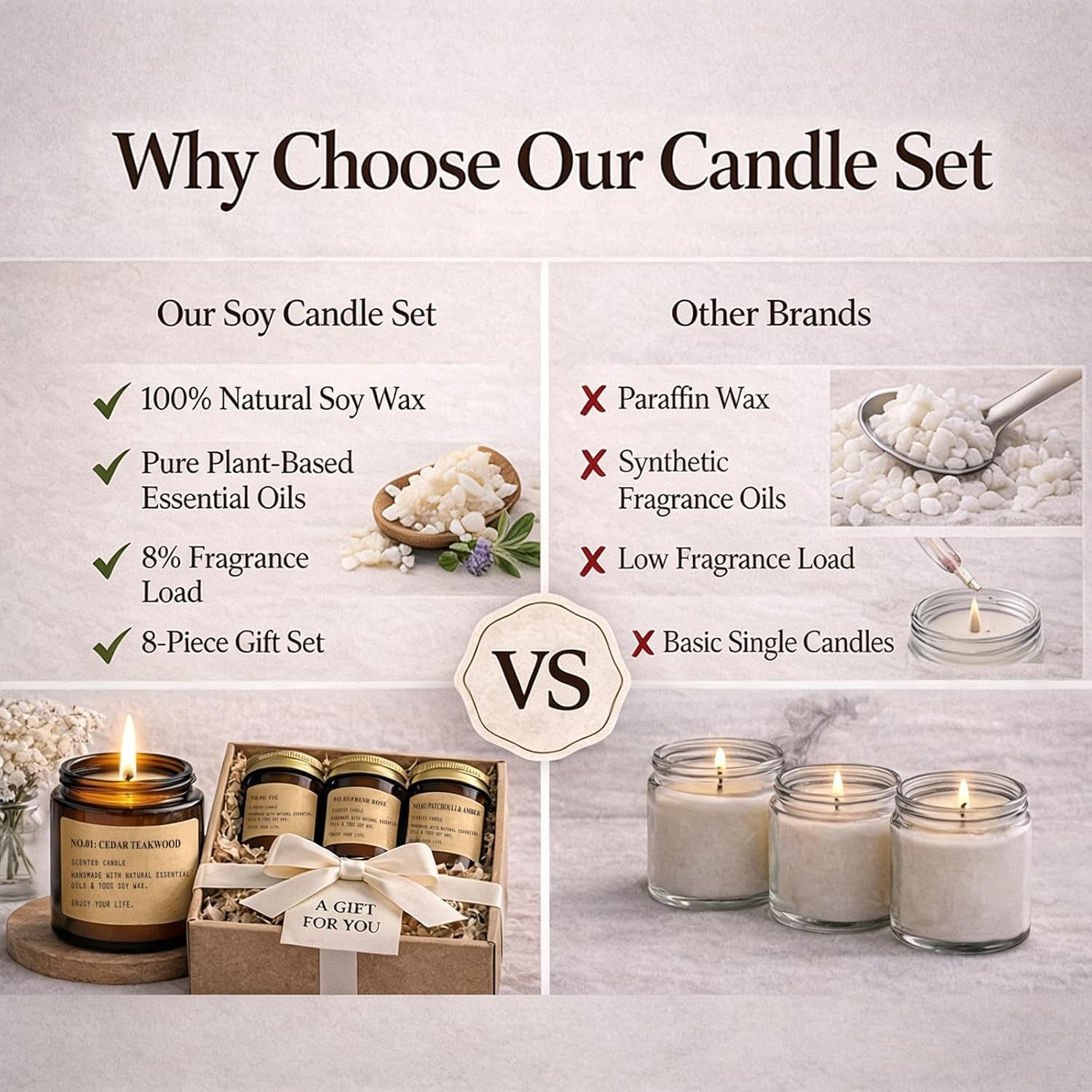 Soy Wax Scented Candle Set - 8 Pack Aromatherapy Gift Set in Vintage Amber Jars with Assorted Fragrances