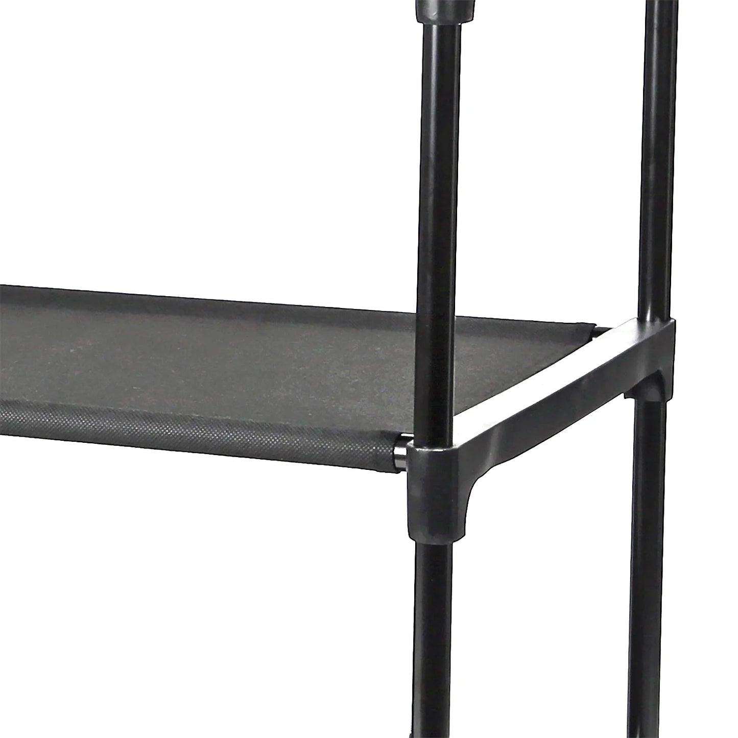 4-Tier Closet Storage Organizer with Two Fabric Bins and Black Metal Frame