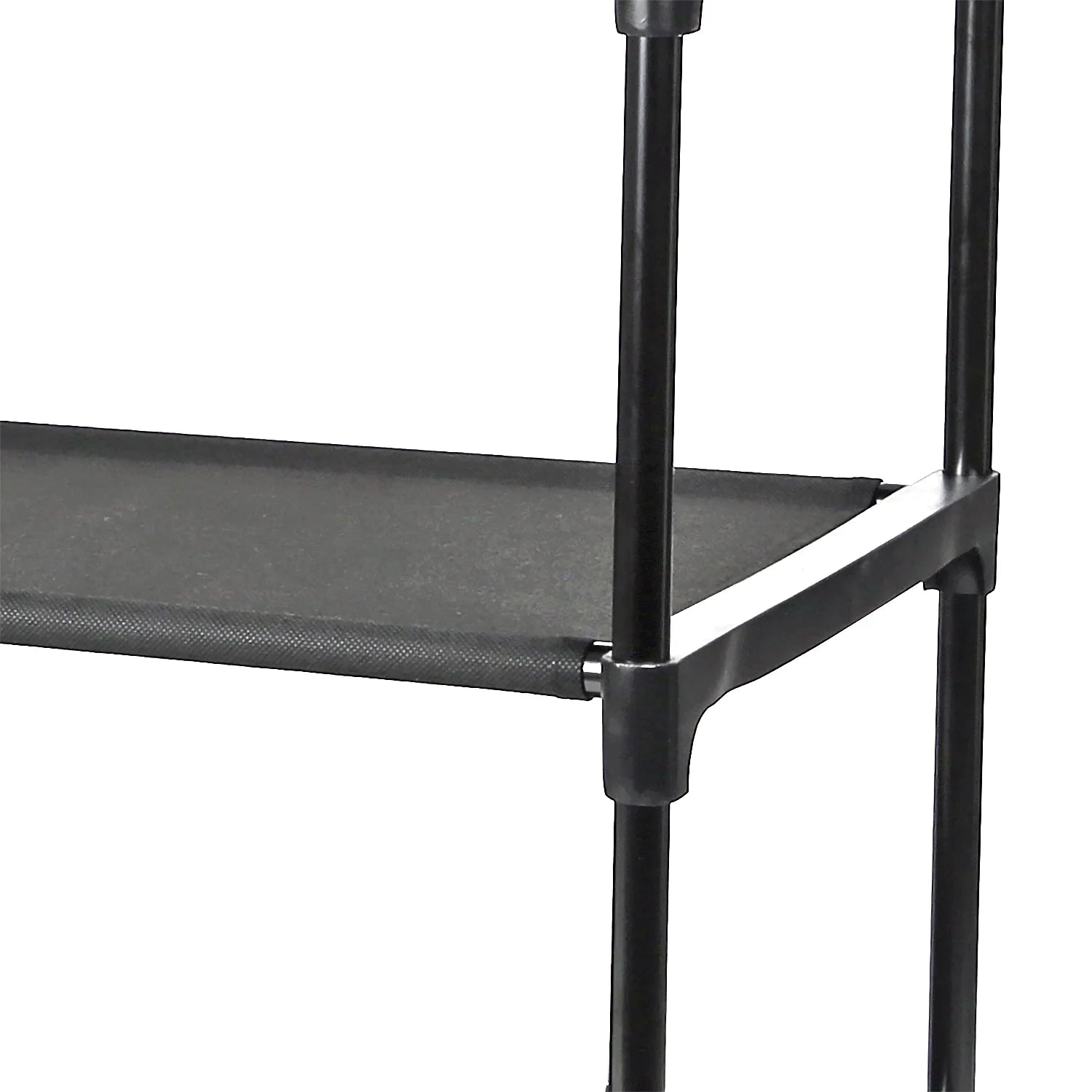 4-Tier Closet Storage Organizer with Two Fabric Bins and Black Metal Frame