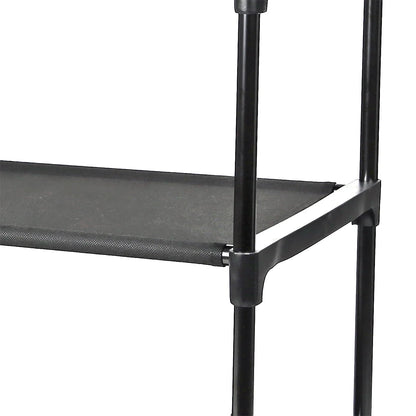 4-Tier Closet Storage Organizer with Two Fabric Bins and Black Metal Frame
