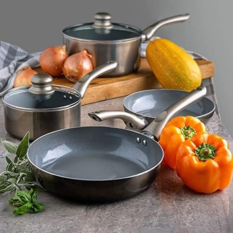6-Piece Dark Grey Nonstick Cookware Set with Glass Lids, Induction-Compatible Pots and Pans with Stay-Cool Handles, PTFE/PFOA-Free