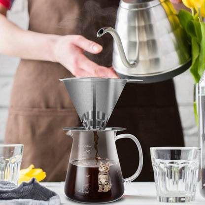 17 Oz Pour Over Coffee Maker with High Heat-Resistant Carafe and Permanent Stainless Steel Filter - Ideal for Home or Office Use