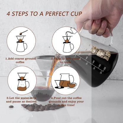 17 Oz Pour Over Coffee Maker with High Heat-Resistant Carafe and Permanent Stainless Steel Filter - Ideal for Home or Office Use