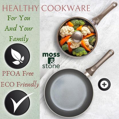 6-Piece Dark Grey Nonstick Cookware Set with Glass Lids, Induction-Compatible Pots and Pans with Stay-Cool Handles, PTFE/PFOA-Free