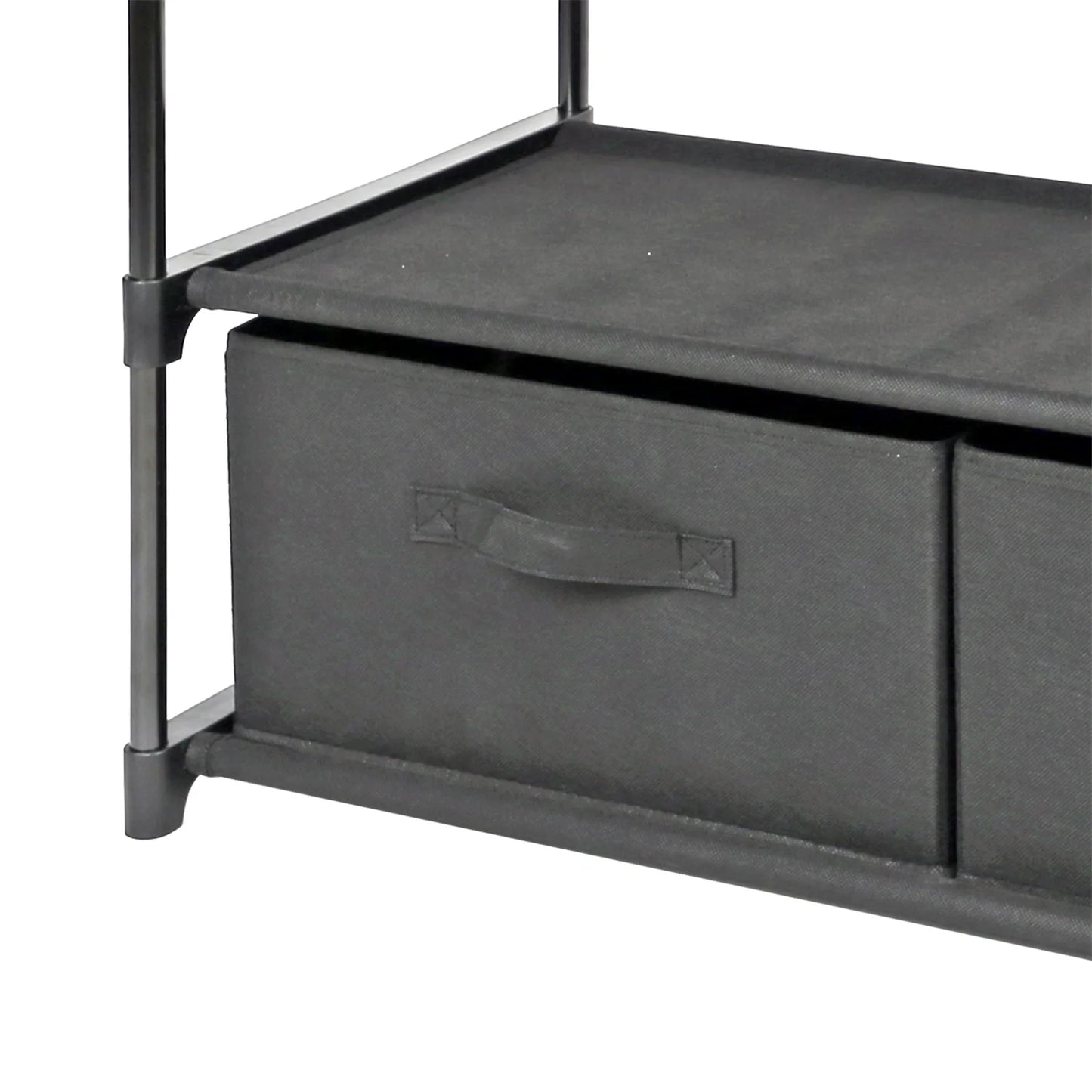 4-Tier Closet Storage Organizer with Two Fabric Bins and Black Metal Frame