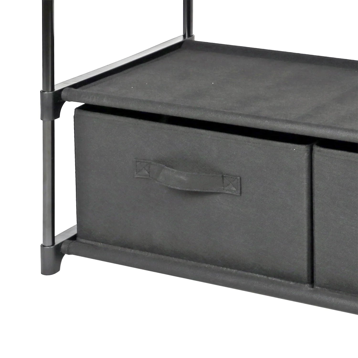 4-Tier Closet Storage Organizer with Two Fabric Bins and Black Metal Frame