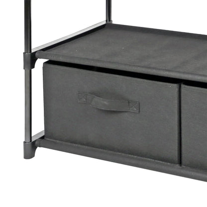 4-Tier Closet Storage Organizer with Two Fabric Bins and Black Metal Frame