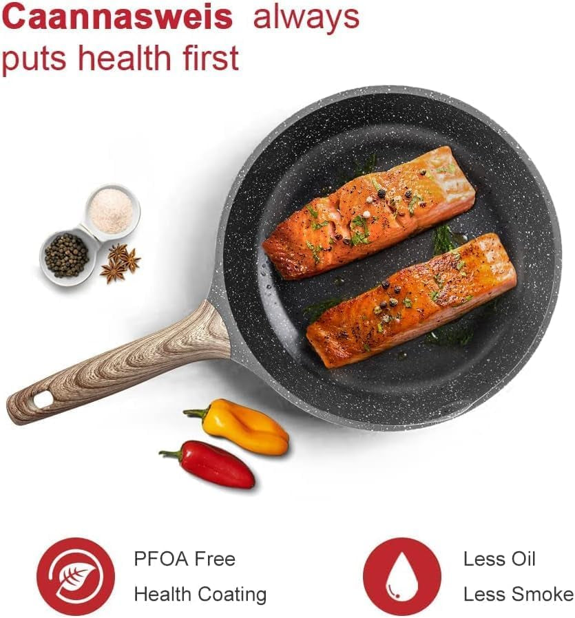 Granite Nonstick Frying Pan with Lid, Induction Compatible, PFOA Free, 9.5 Inch, Gray