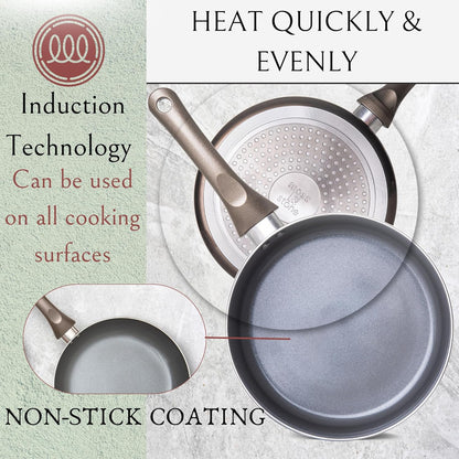 6-Piece Dark Grey Nonstick Cookware Set with Glass Lids, Induction-Compatible Pots and Pans with Stay-Cool Handles, PTFE/PFOA-Free