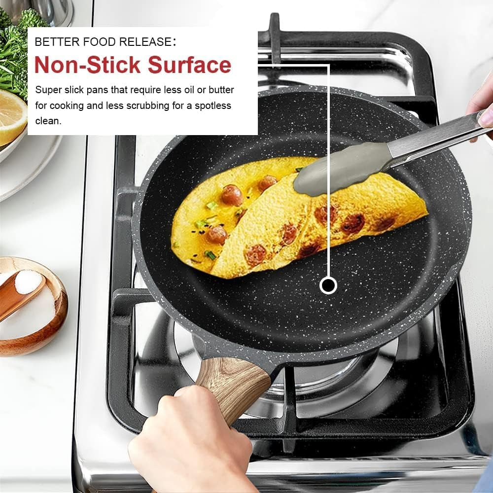 Granite Nonstick Frying Pan with Lid, Induction Compatible, PFOA Free, 9.5 Inch, Gray