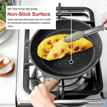 Granite Nonstick Frying Pan with Lid, Induction Compatible, PFOA Free, 9.5 Inch, Gray