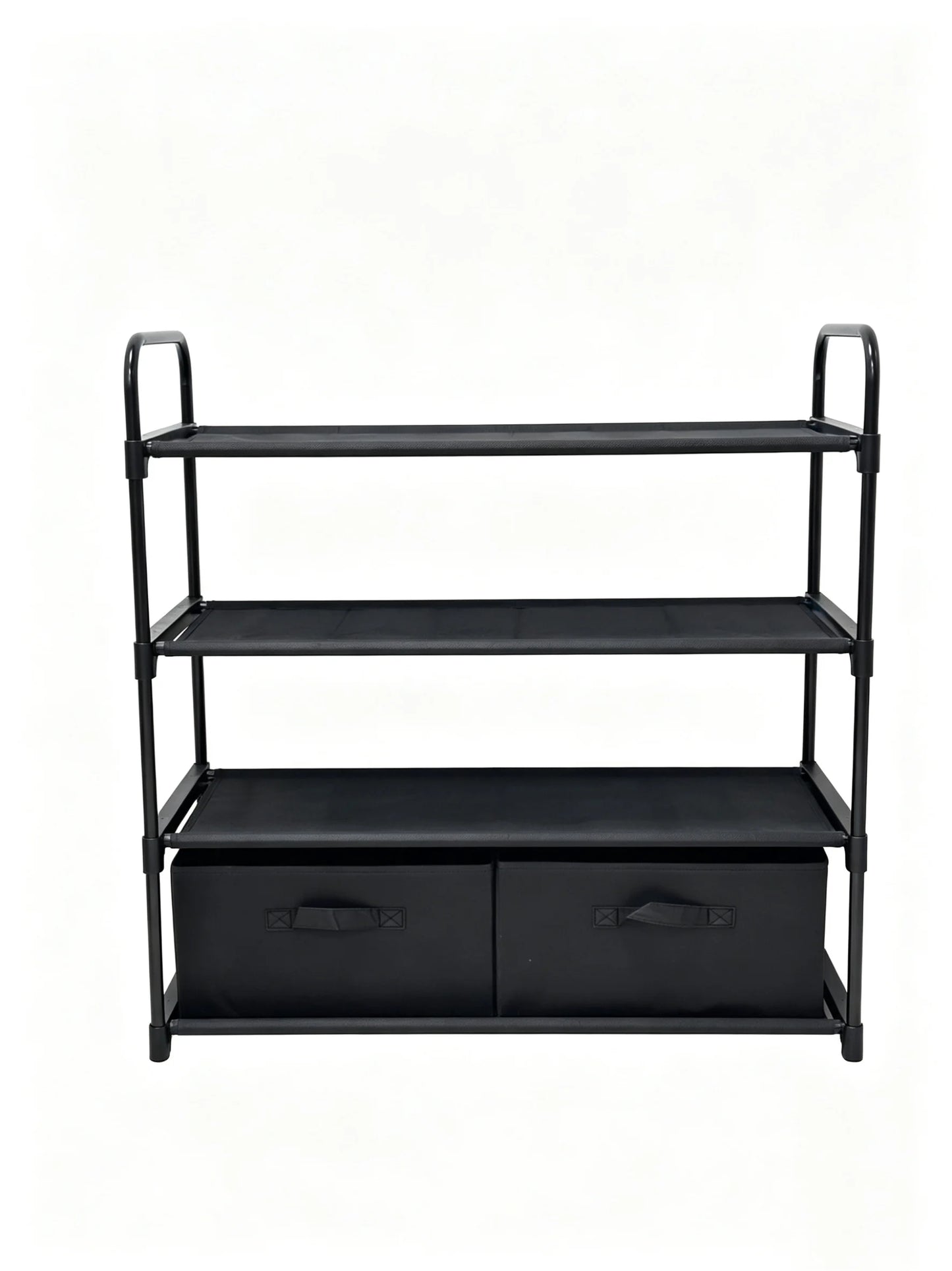4-Tier Closet Storage Organizer with Two Fabric Bins and Black Metal Frame